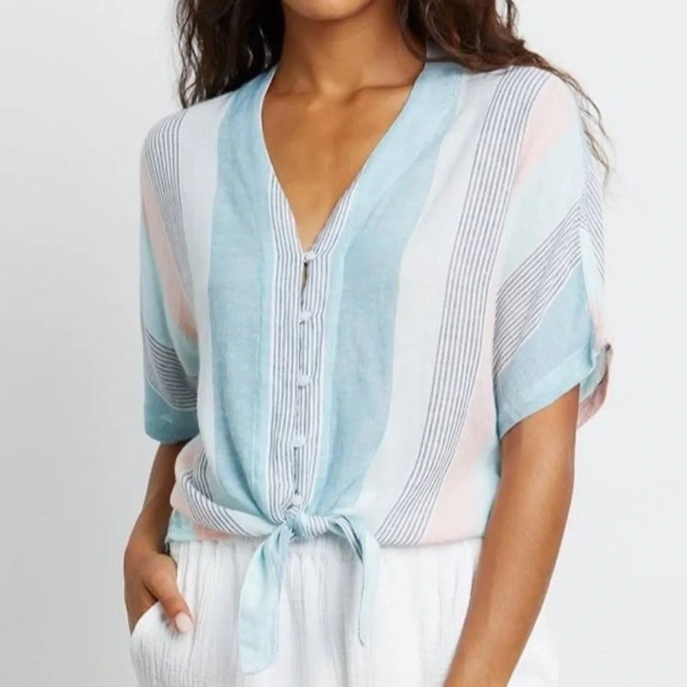 Rails Thea Striped Tie-front Shirt In Highland Stripe XS - Picture 8 of 8